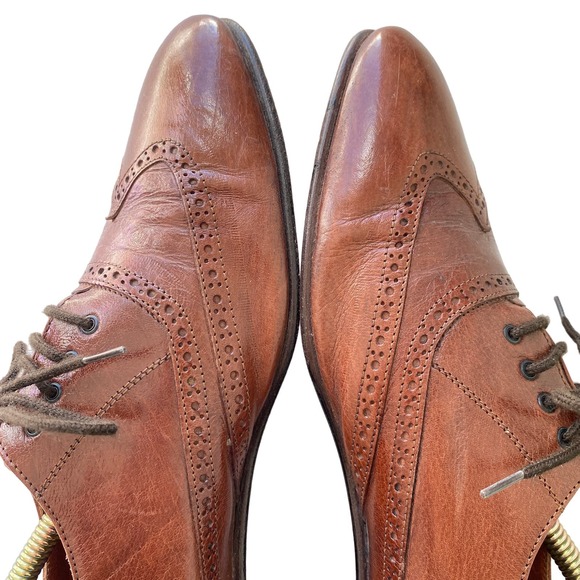 Vintage BALLY Italian Brown Leather Wing Tip Brogue Oxford Dress Shoes Mens 10.5 - Picture 6 of 16